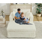 Chaise longue en velours côtelé surdimensionnée avec pouf et 2 oreillers – 121,4 cm