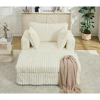 Chaise longue en velours côtelé surdimensionnée avec pouf et 2 oreillers – 121,4 cm