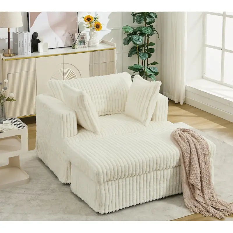 Chaise longue en velours côtelé surdimensionnée avec pouf et 2 oreillers – 121,4 cm