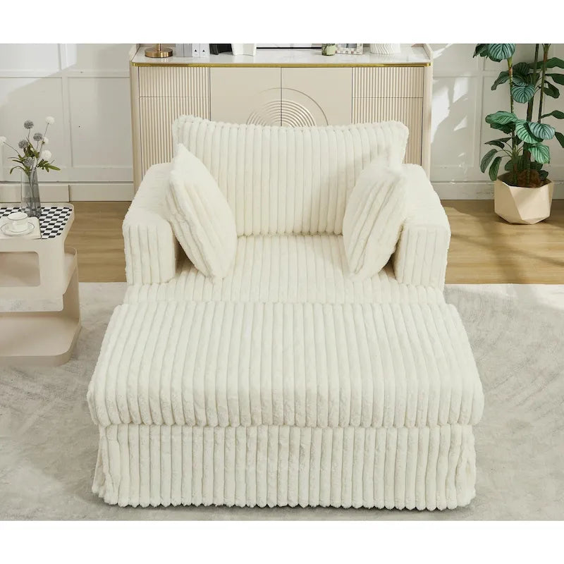 Chaise longue en velours côtelé surdimensionnée avec pouf et 2 oreillers – 121,4 cm