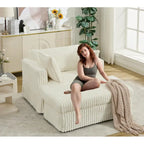 Chaise longue en velours côtelé surdimensionnée avec pouf et 2 oreillers – 121,4 cm