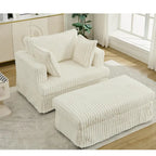 Chaise longue en velours côtelé surdimensionnée avec pouf et 2 oreillers – 121,4 cm