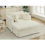 Chaise longue en velours côtelé surdimensionnée avec pouf et 2 oreillers – 121,4 cm