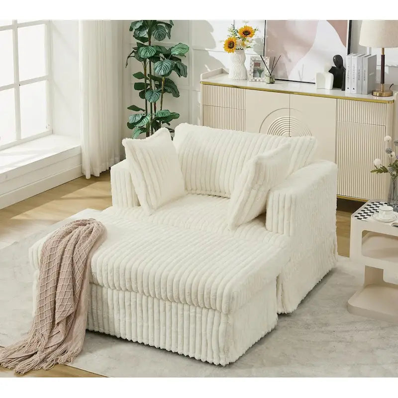 Chaise longue en velours côtelé surdimensionnée avec pouf et 2 oreillers – 121,4 cm