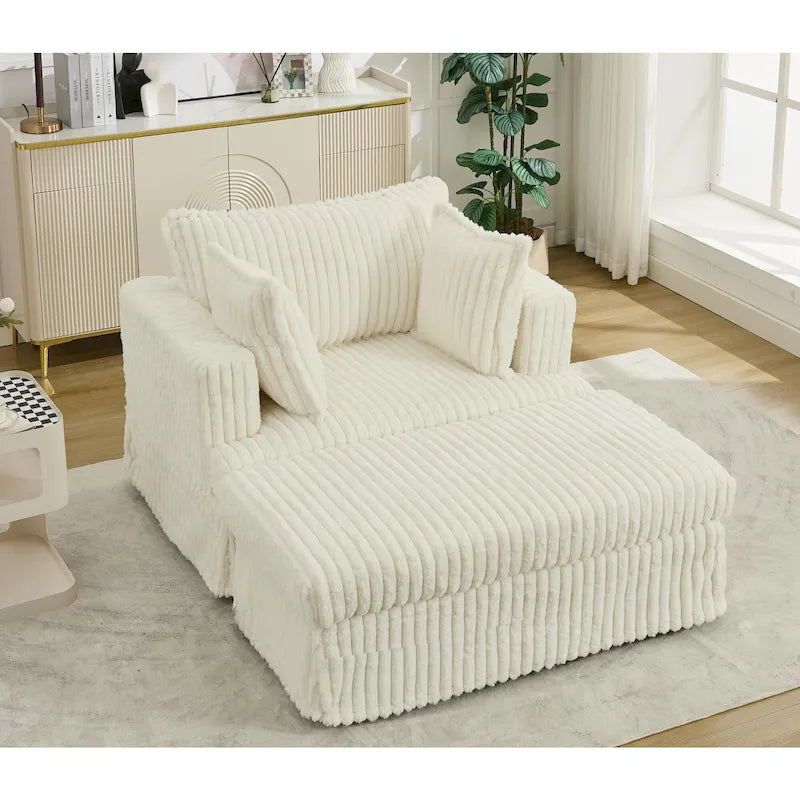 Chaise longue en velours côtelé surdimensionnée avec pouf et 2 oreillers – 121,4 cm