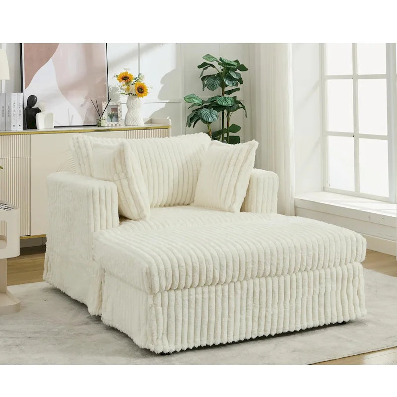 Chaise longue en velours côtelé surdimensionnée avec pouf et 2 oreillers – 121,4 cm