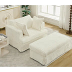 Chaise longue en velours côtelé surdimensionnée avec pouf et 2 oreillers – 121,4 cm