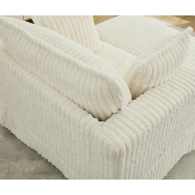 Chaise longue en velours côtelé surdimensionnée avec pouf et 2 oreillers – 121,4 cm