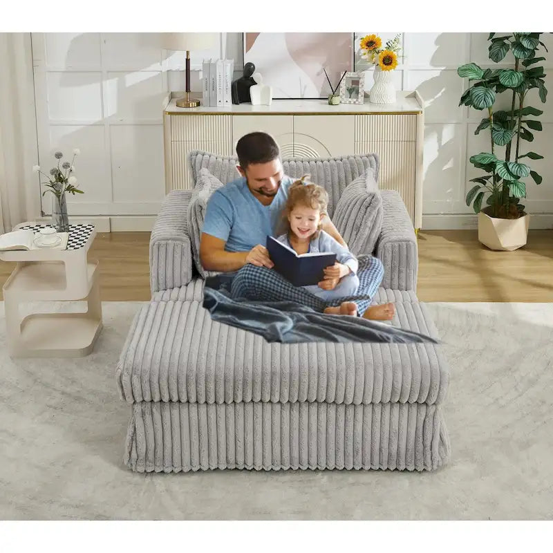 Chaise longue en velours côtelé surdimensionnée avec pouf et 2 oreillers – 121,4 cm