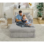 Chaise longue en velours côtelé surdimensionnée avec pouf et 2 oreillers – 121,4 cm