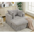 Chaise longue en velours côtelé surdimensionnée avec pouf et 2 oreillers – 121,4 cm