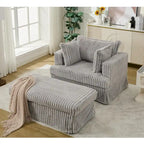 Chaise longue en velours côtelé surdimensionnée avec pouf et 2 oreillers – 121,4 cm