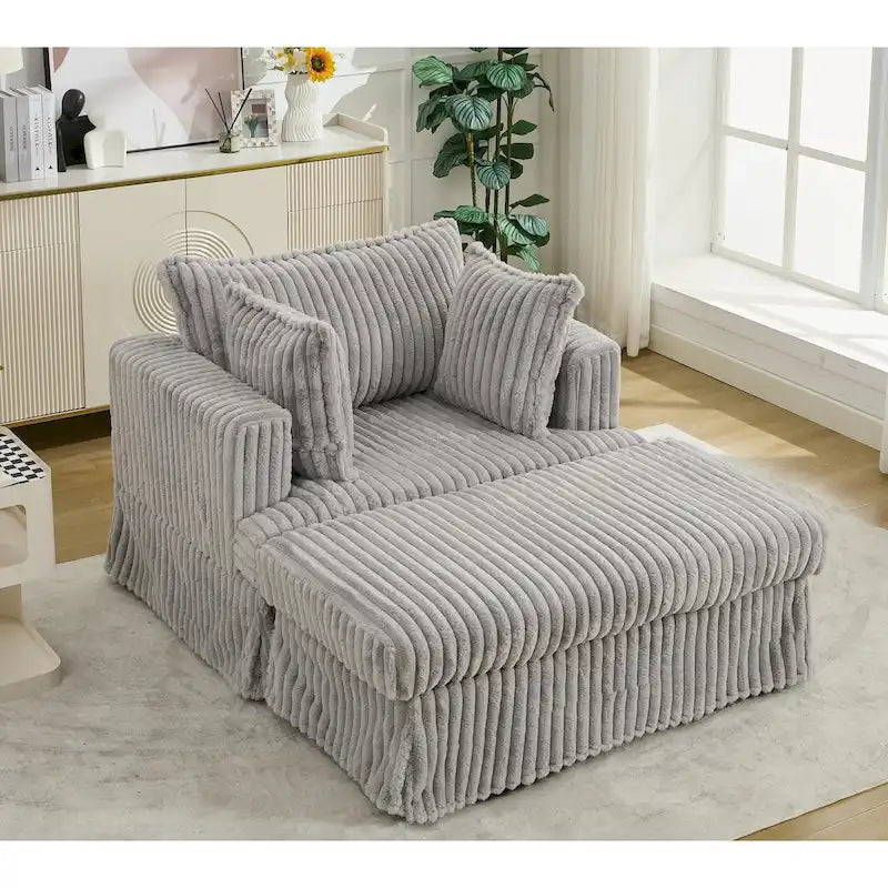 Chaise longue en velours côtelé surdimensionnée avec pouf et 2 oreillers – 121,4 cm
