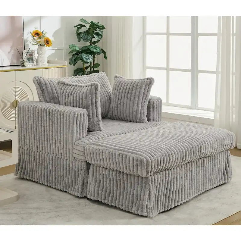 Chaise longue en velours côtelé surdimensionnée avec pouf et 2 oreillers – 121,4 cm