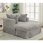 Chaise longue en velours côtelé surdimensionnée avec pouf et 2 oreillers – 121,4 cm
