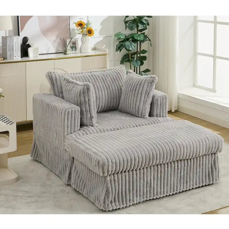 Chaise longue en velours côtelé surdimensionnée avec pouf et 2 oreillers – 121,4 cm
