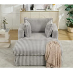 Chaise longue en velours côtelé surdimensionnée avec pouf et 2 oreillers – 121,4 cm