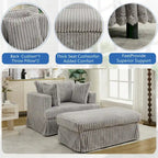 Chaise longue en velours côtelé surdimensionnée avec pouf et 2 oreillers – 121,4 cm