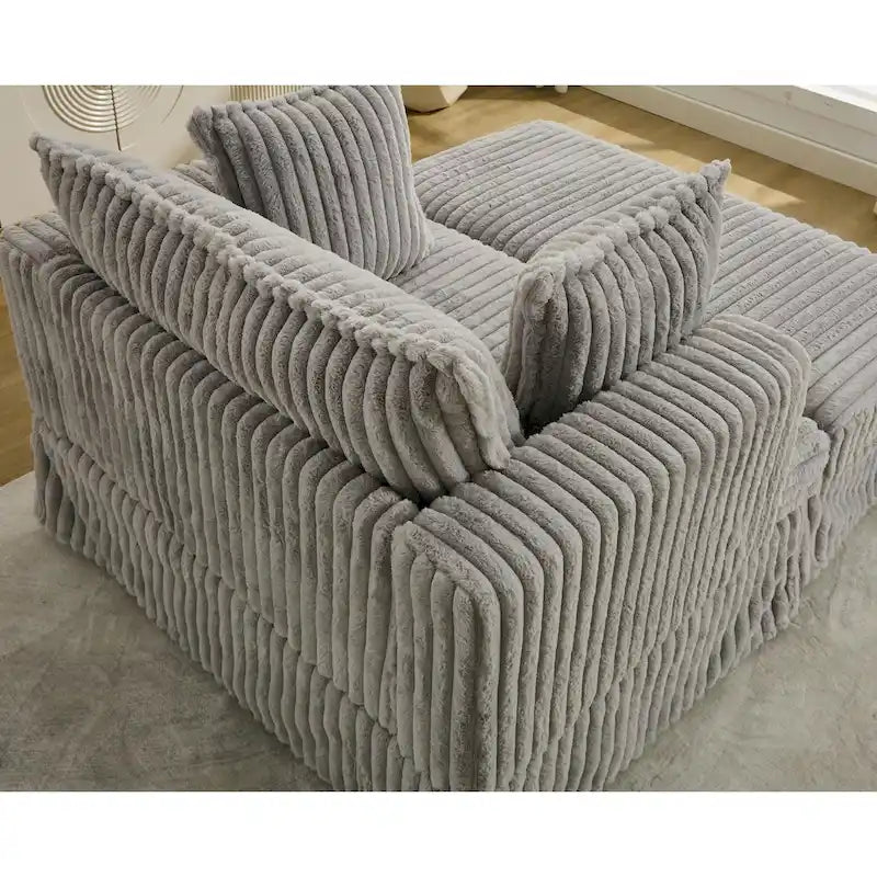 Chaise longue en velours côtelé surdimensionnée avec pouf et 2 oreillers – 121,4 cm