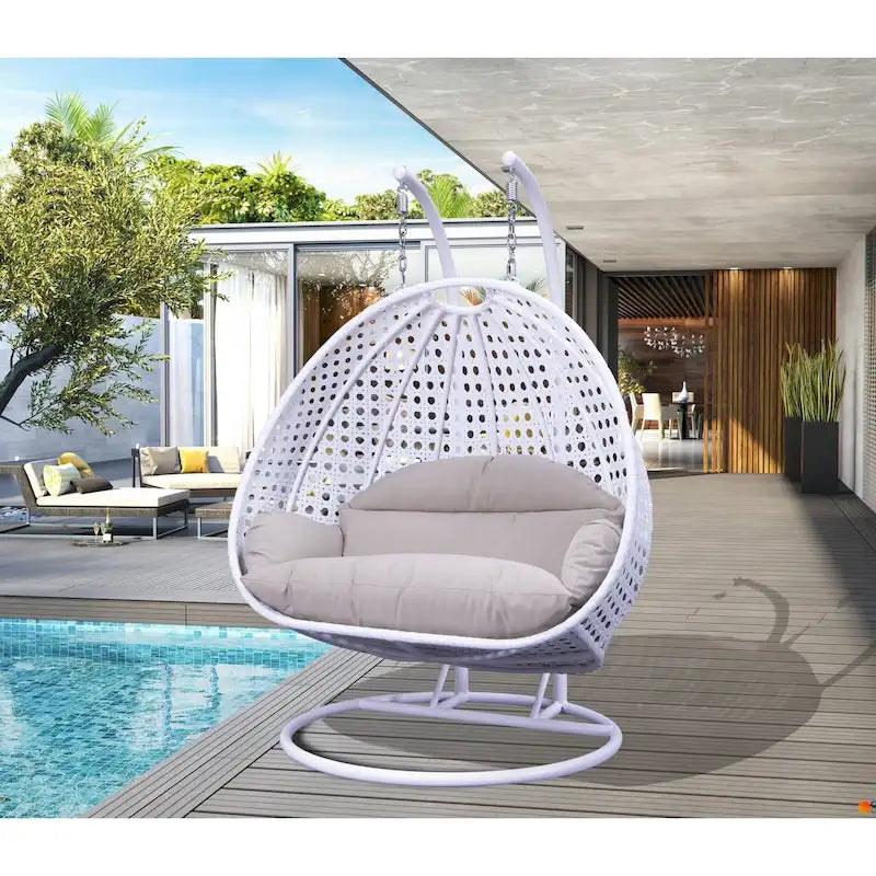 Fauteuil suspendu double en forme d'œuf avec support – Balancelle de jardin/intérieur en rotin avec coussins