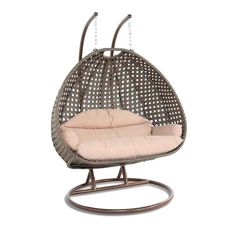 Fauteuil suspendu double en forme d'œuf avec support – Balancelle de jardin/intérieur en rotin avec coussins