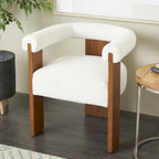 Fauteuil d'appoint incurvé en bouclette, style moderne du milieu du siècle – crème, entièrement assemblé