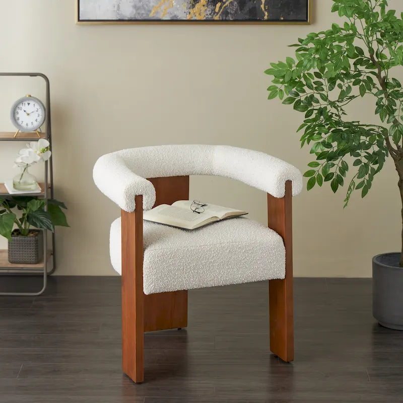 Fauteuil d'appoint incurvé en bouclette, style moderne du milieu du siècle – crème, entièrement assemblé