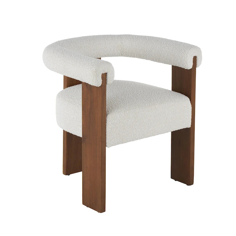 Fauteuil d'appoint incurvé en bouclette, style moderne du milieu du siècle – crème, entièrement assemblé