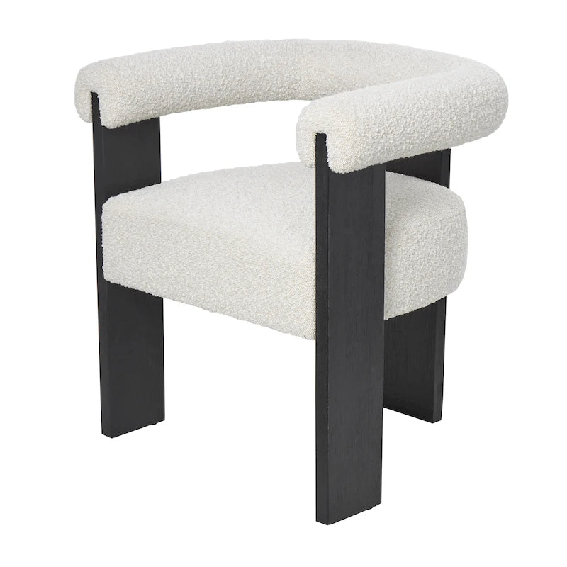 Fauteuil d'appoint incurvé en bouclette, style moderne du milieu du siècle – crème, entièrement assemblé