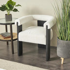 Fauteuil d'appoint incurvé en bouclette, style moderne du milieu du siècle – crème, entièrement assemblé