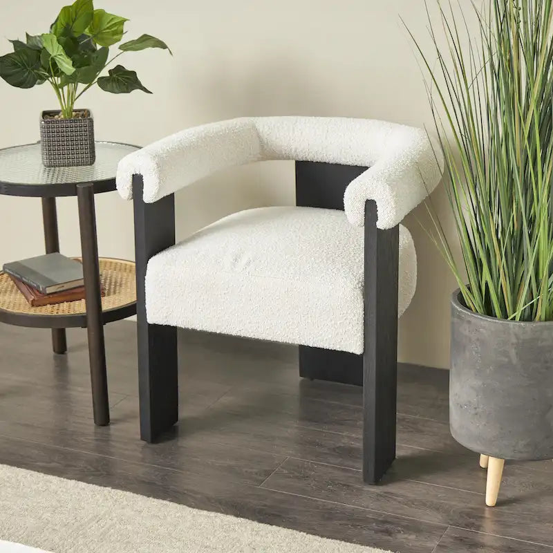 Fauteuil d'appoint incurvé en bouclette, style moderne du milieu du siècle – crème, entièrement assemblé