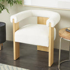 Fauteuil d'appoint incurvé en bouclette, style moderne du milieu du siècle – crème, entièrement assemblé