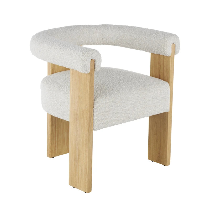 Fauteuil d'appoint incurvé en bouclette, style moderne du milieu du siècle – crème, entièrement assemblé