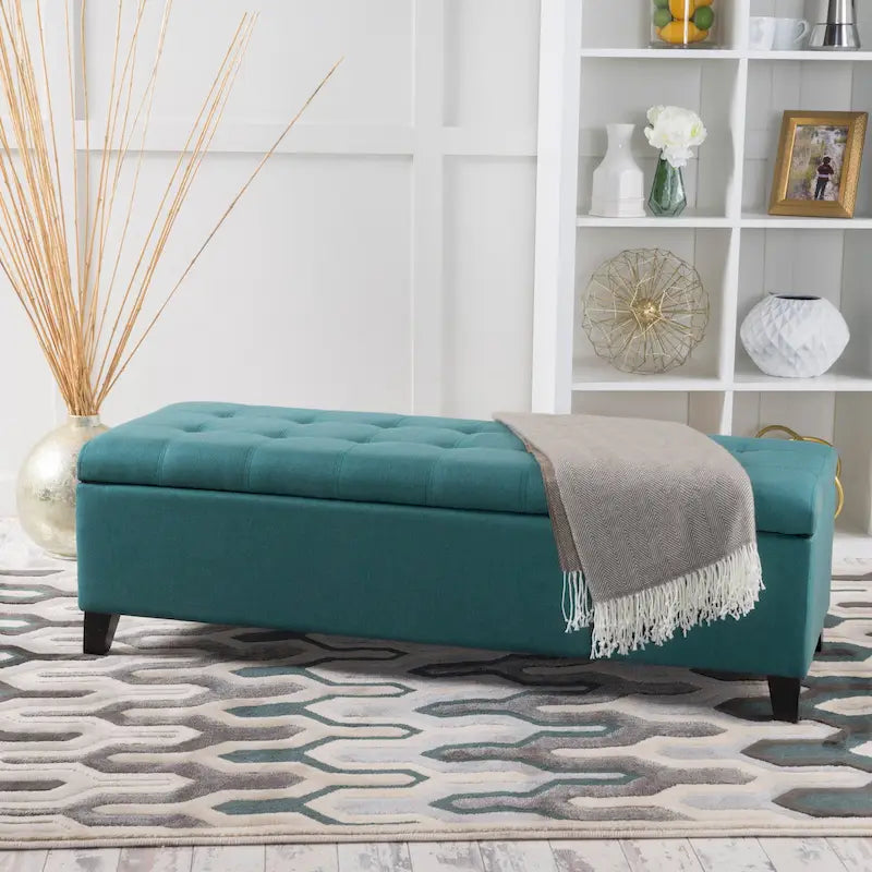 Banc de rangement en lin tufté Mission avec couvercle relevable – 128,27 cm de large