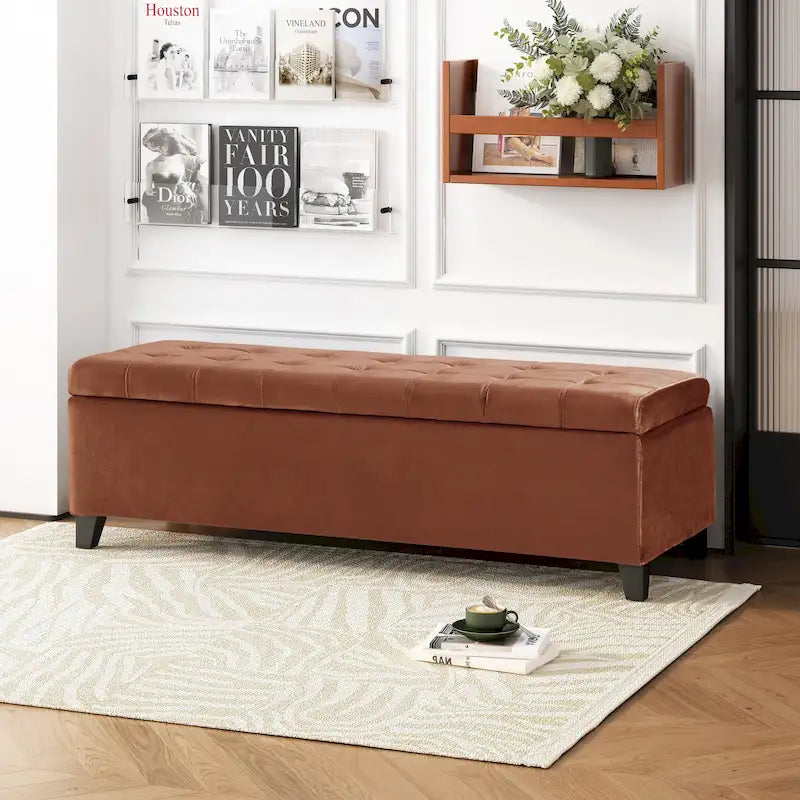 Banc de rangement en lin tufté Mission avec couvercle relevable – 128,27 cm de large