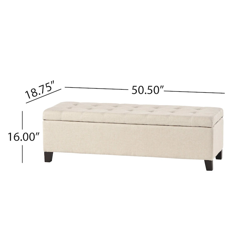 Banc de rangement en lin tufté Mission avec couvercle relevable – 128,27 cm de large