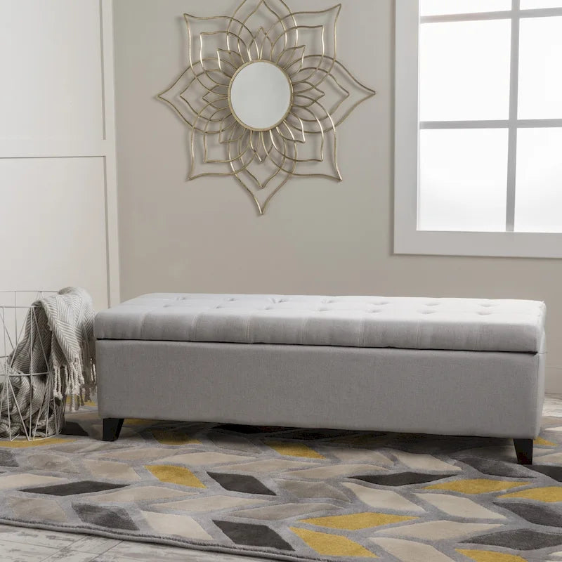 Banc de rangement en lin tufté Mission avec couvercle relevable – 128,27 cm de large
