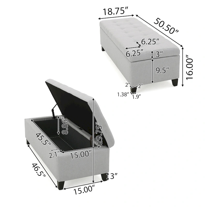 Banc de rangement en lin tufté Mission avec couvercle relevable – 128,27 cm de large