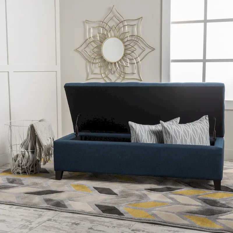 Banc de rangement en lin tufté Mission avec couvercle relevable – 128,27 cm de large