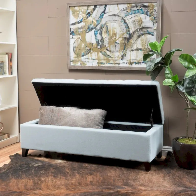 Banc de rangement en lin tufté Mission avec couvercle relevable – 128,27 cm de large