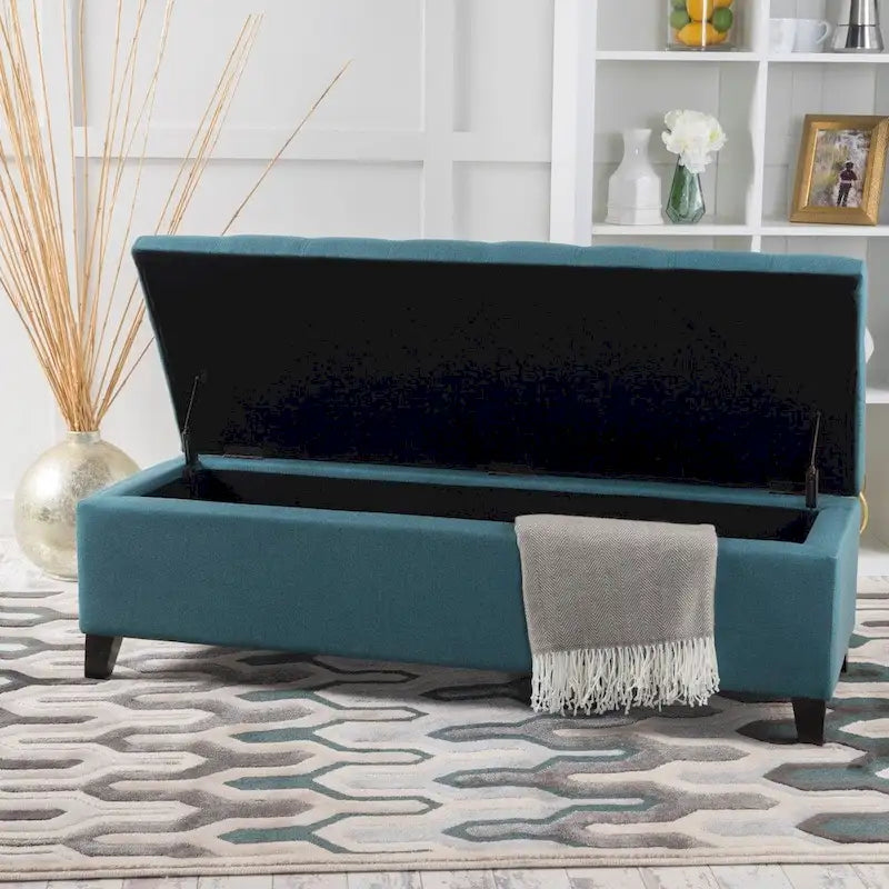 Banc de rangement en lin tufté Mission avec couvercle relevable – 128,27 cm de large