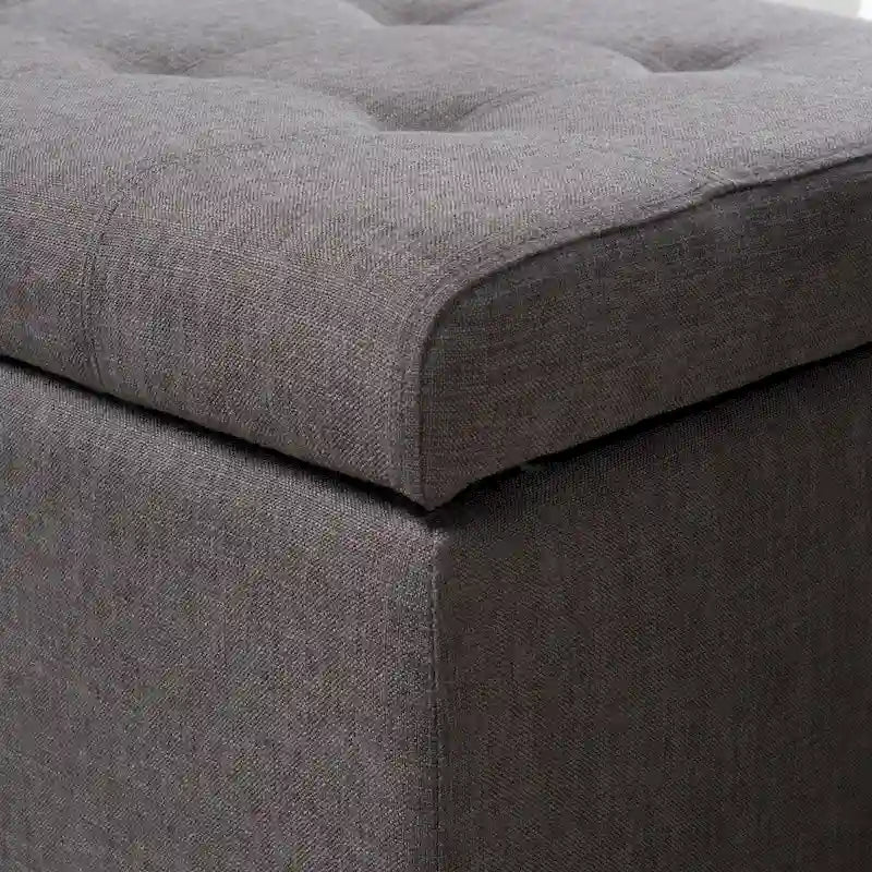 Banc de rangement en lin tufté Mission avec couvercle relevable – 128,27 cm de large