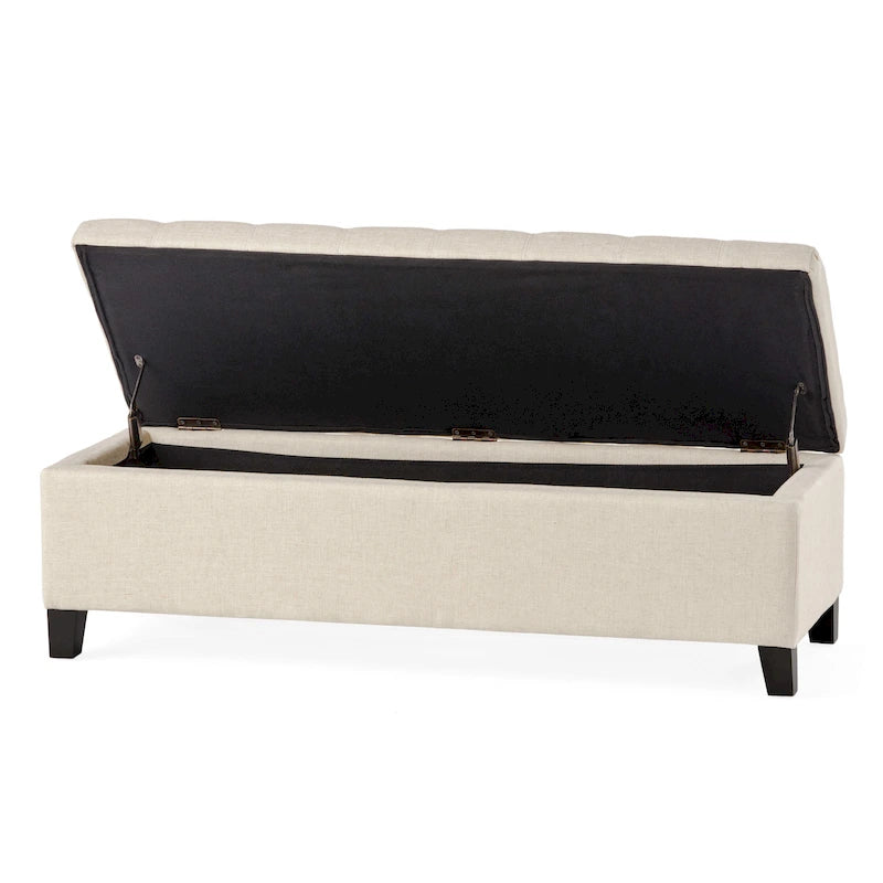 Banc de rangement en lin tufté Mission avec couvercle relevable – 128,27 cm de large