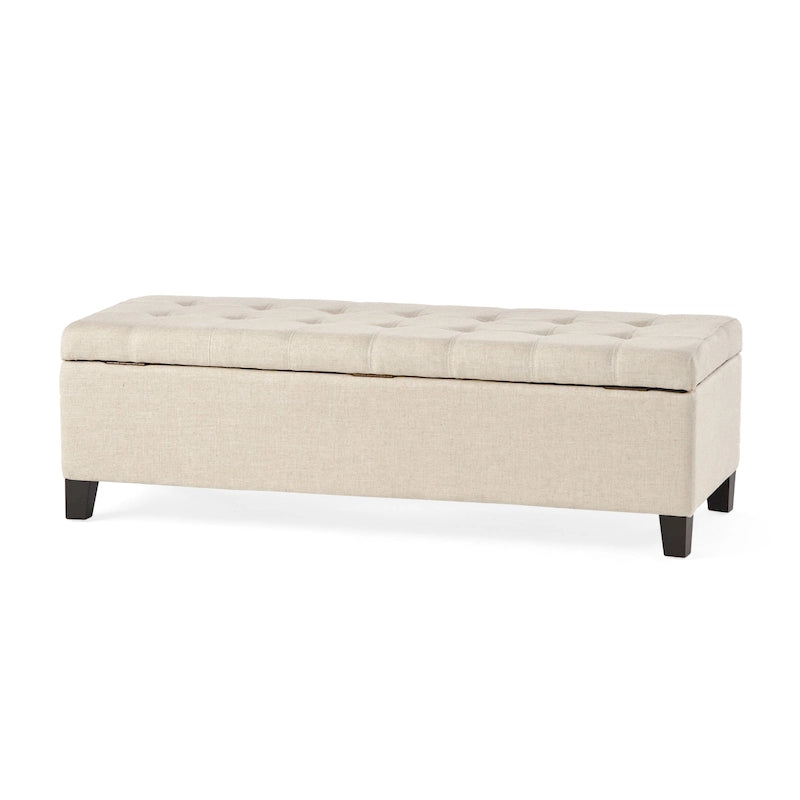 Banc de rangement en lin tufté Mission avec couvercle relevable – 128,27 cm de large