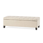 Banc de rangement en lin tufté Mission avec couvercle relevable – 128,27 cm de large
