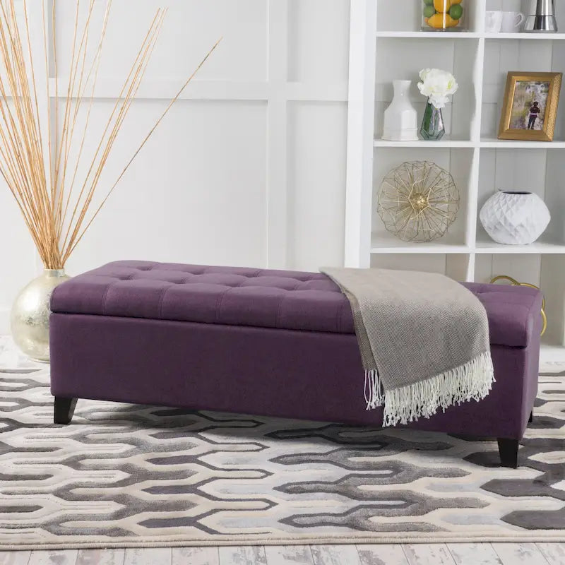 Banc de rangement en lin tufté Mission avec couvercle relevable – 128,27 cm de large