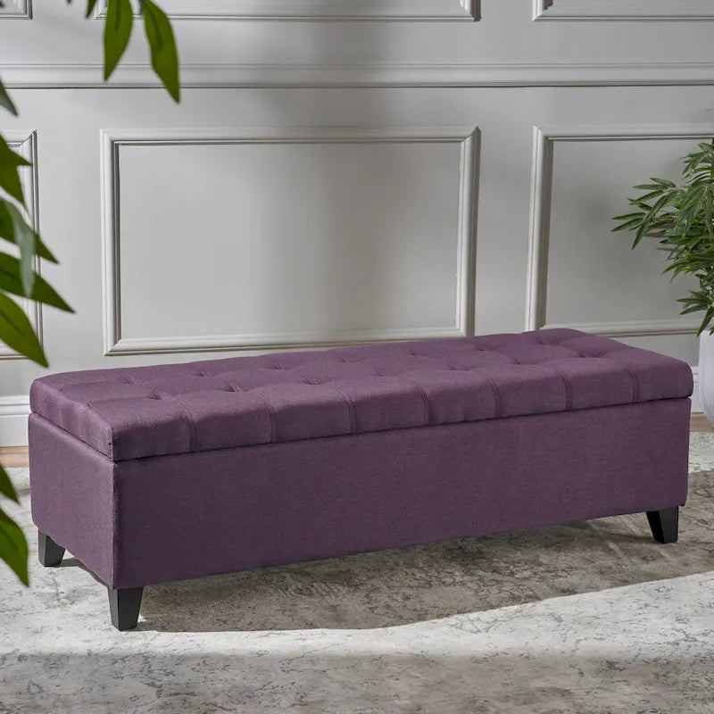 Banc de rangement en lin tufté Mission avec couvercle relevable – 128,27 cm de large