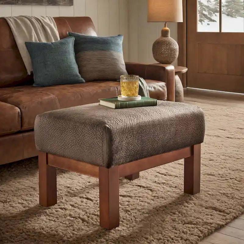 Ottoman en bois massif de style Mission avec coussin rembourré