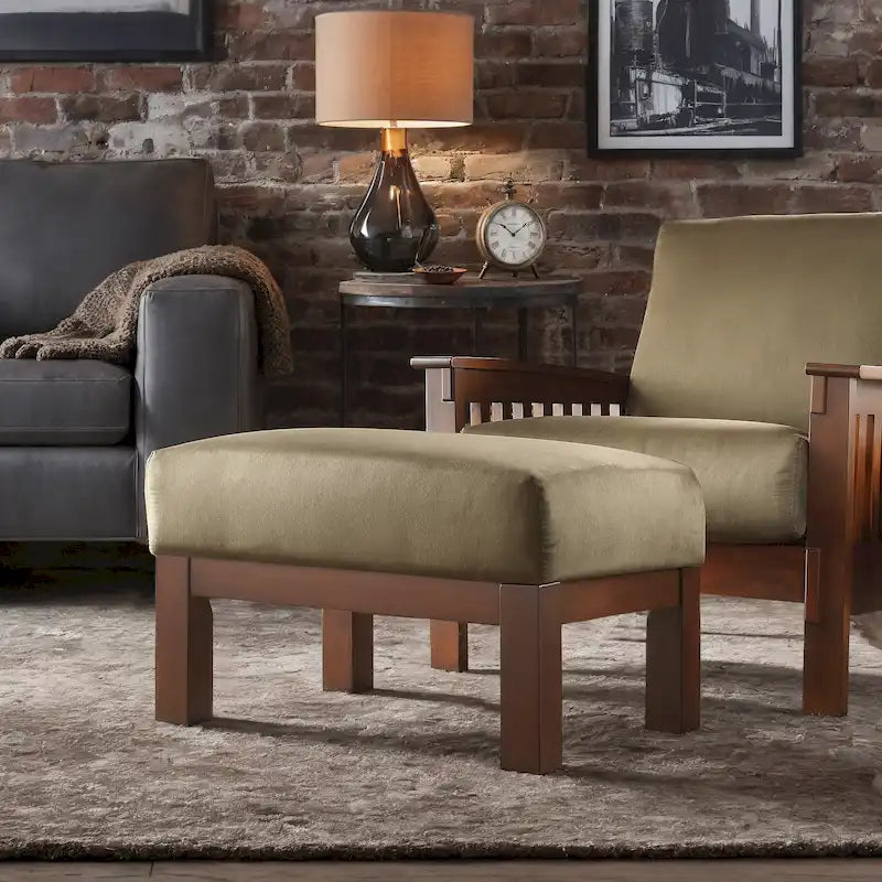 Ottoman en bois massif de style Mission avec coussin rembourré