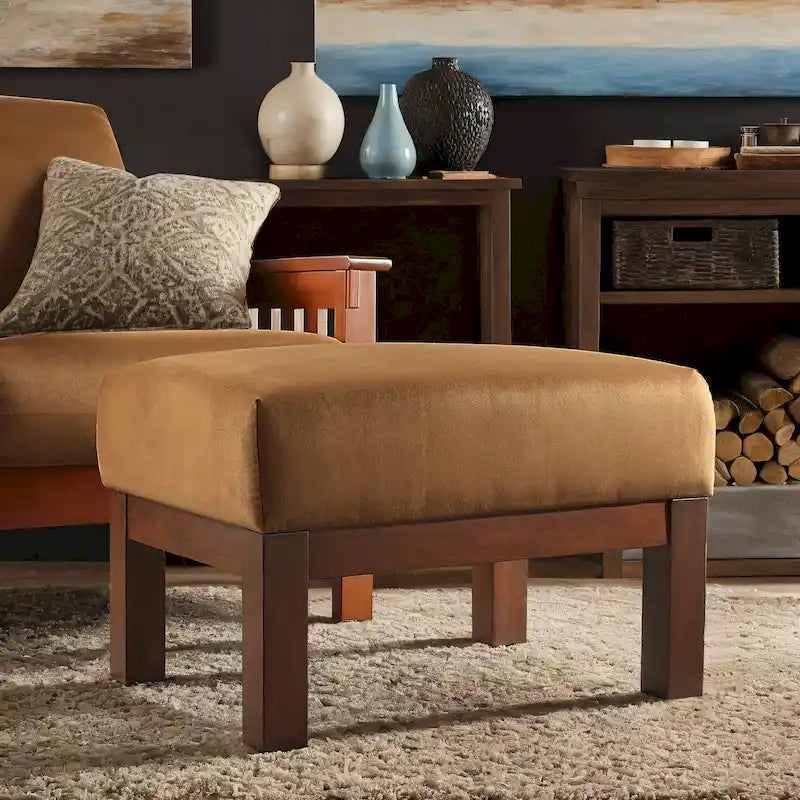 Ottoman en bois massif de style Mission avec coussin rembourré